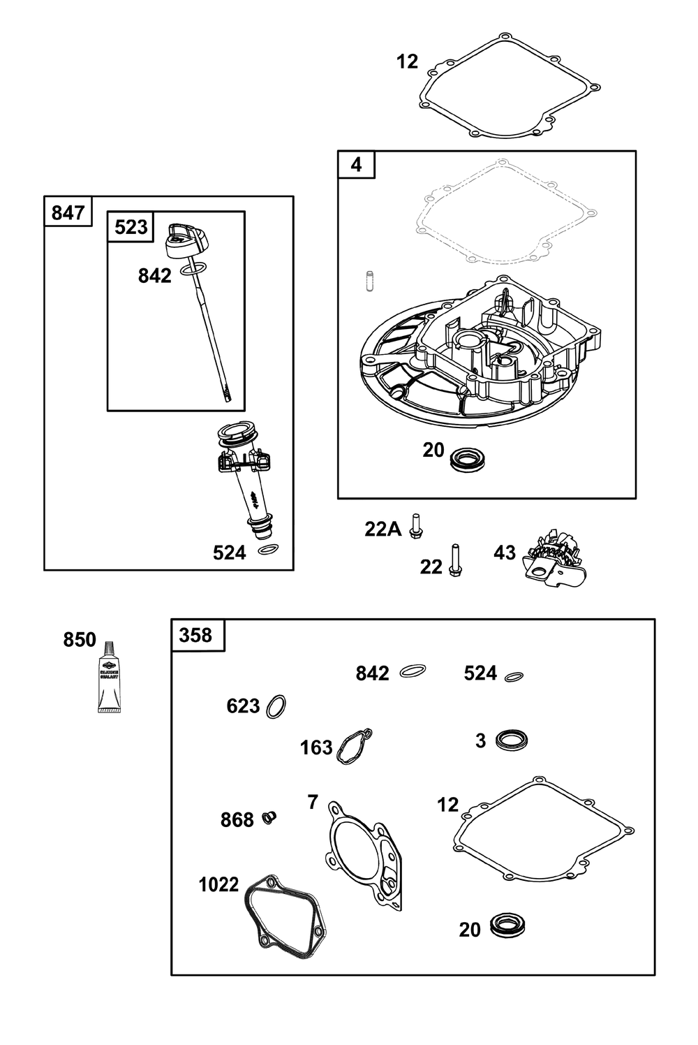 Crankcase Cover/Sump And Lubrication Group Diagram and Parts List for 09P902-0018-H5 020000 - 09Z999 Briggs and Stratton Engine